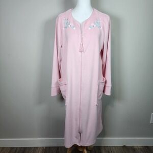 Vintage Penman‎ Fleece Robe Zip Front Pockets  Nightgown Nightie Sleepwear Large